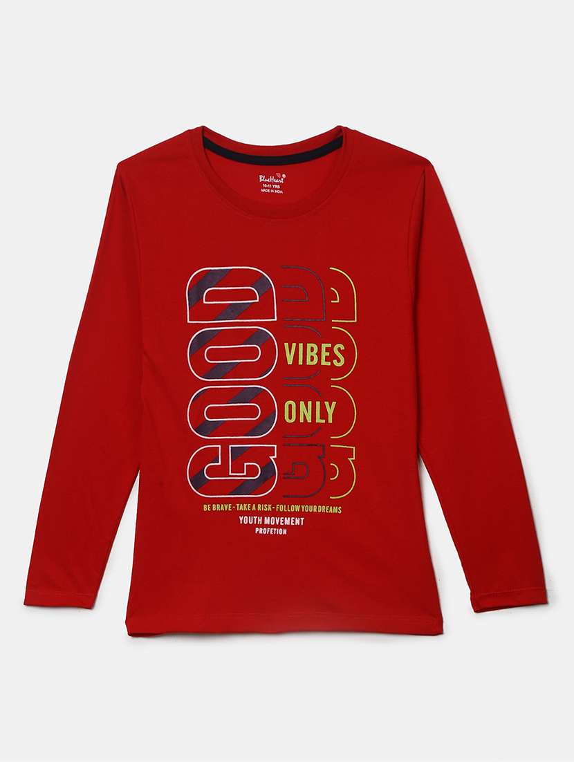 red printed round neck t-shirt