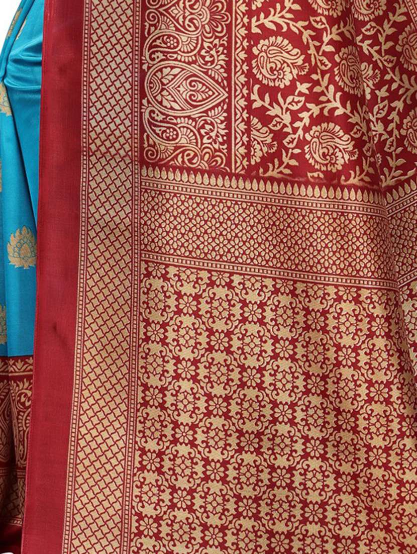 women's self design turquoise colored saree with blouse - 19423827 -  Standard Image - 3