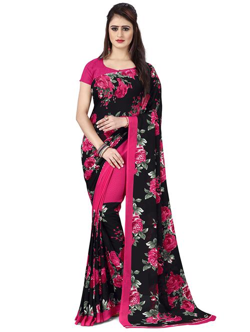 women's floral black colored saree with blouse - 19423857 -  Standard Image - 0