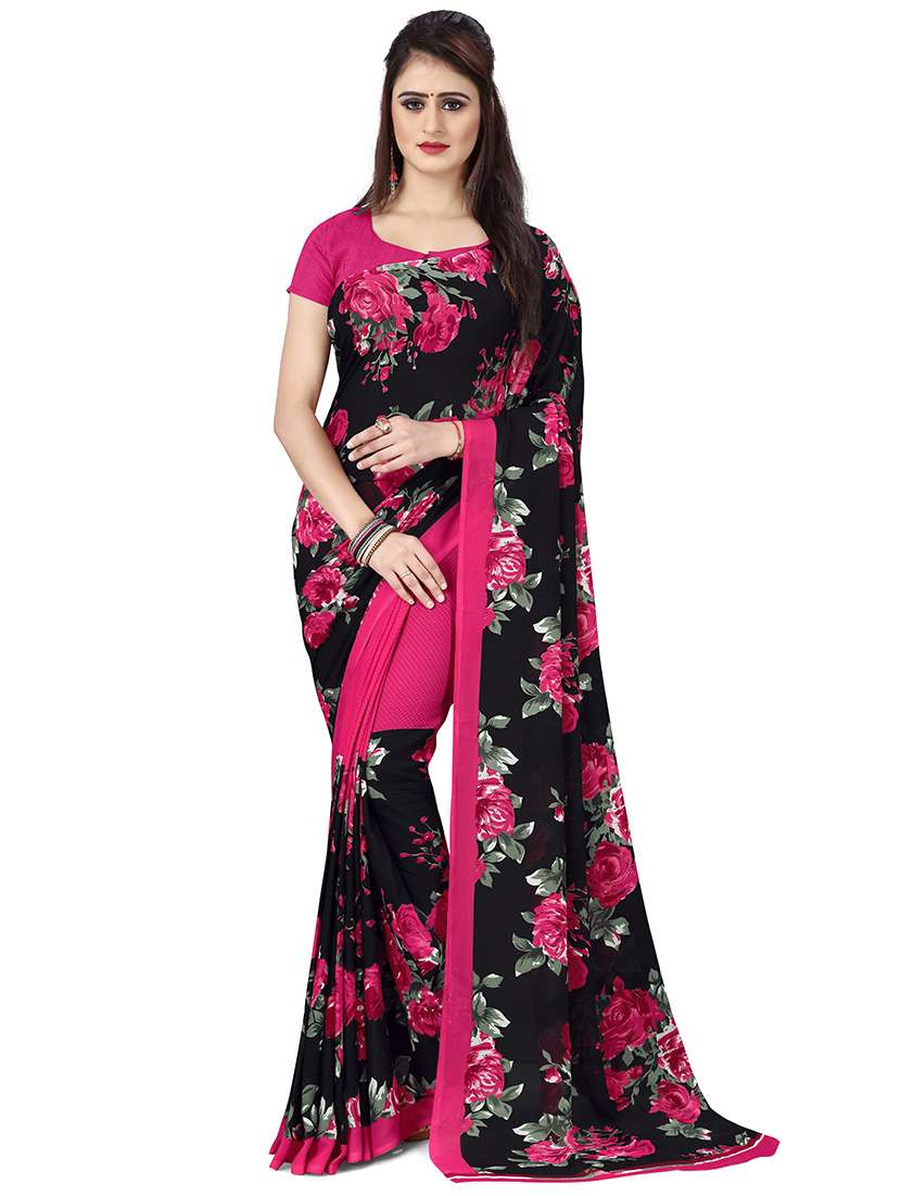 women's floral black colored saree with blouse - 19423857 -  Zoom Image - 0