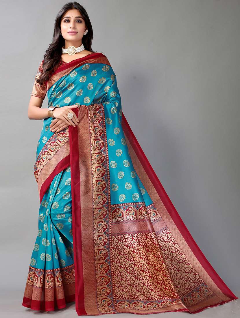 women's self design blue colored saree with blouse - 19423863 -  Zoom Image - 0