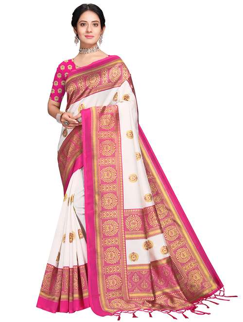 women's floral white colored saree with blouse - 19423895 -  Standard Image - 0