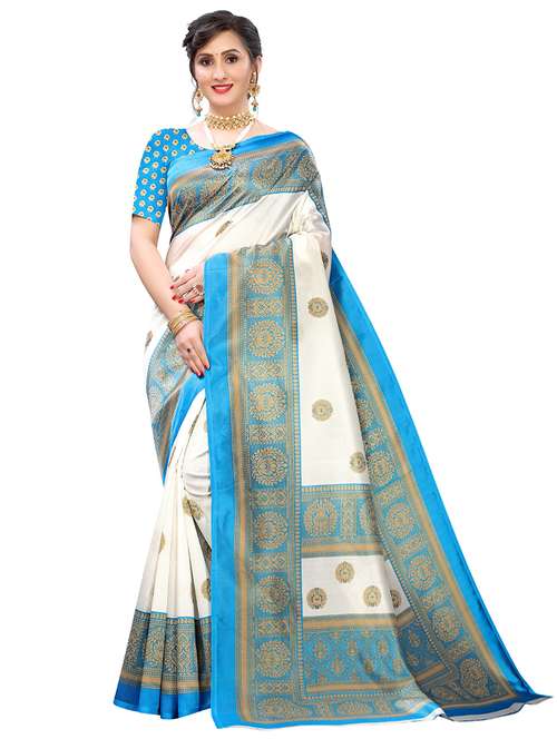 white ethnic motif saree with blouse - 19423896 -  Standard Image - 0