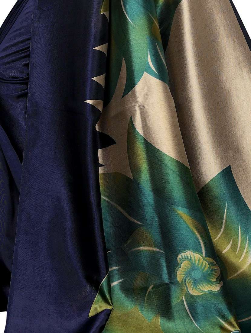women's floral navy blue colored saree with blouse - 19423905 - Standard Image - 3