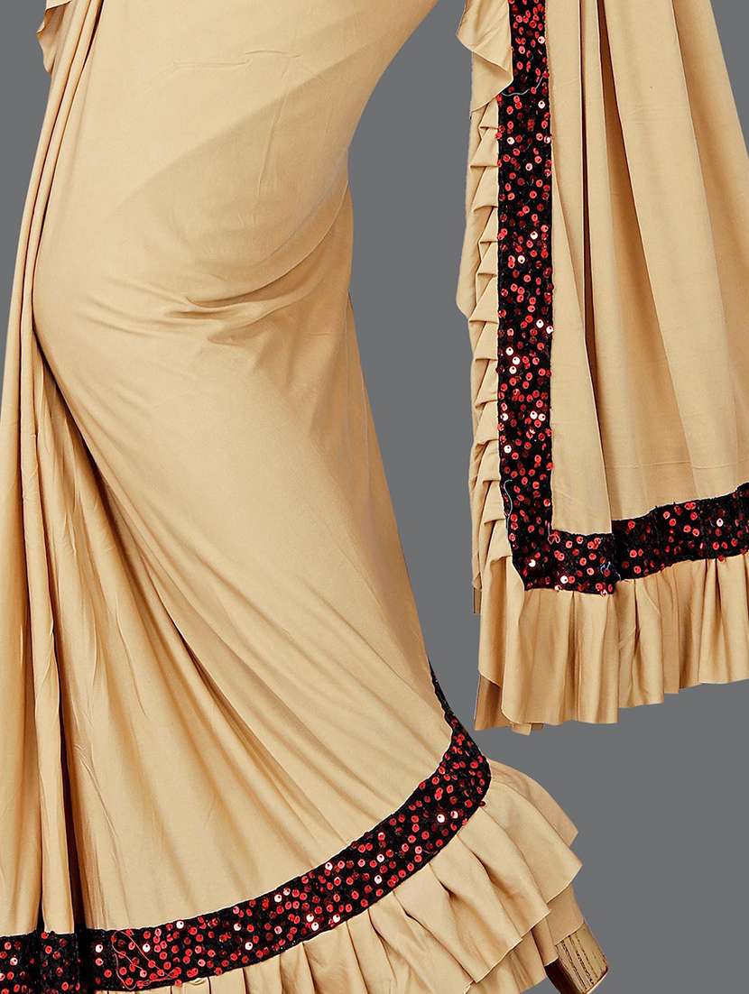 women's self design beige colored saree with blouse - 19423975 -  Standard Image - 3