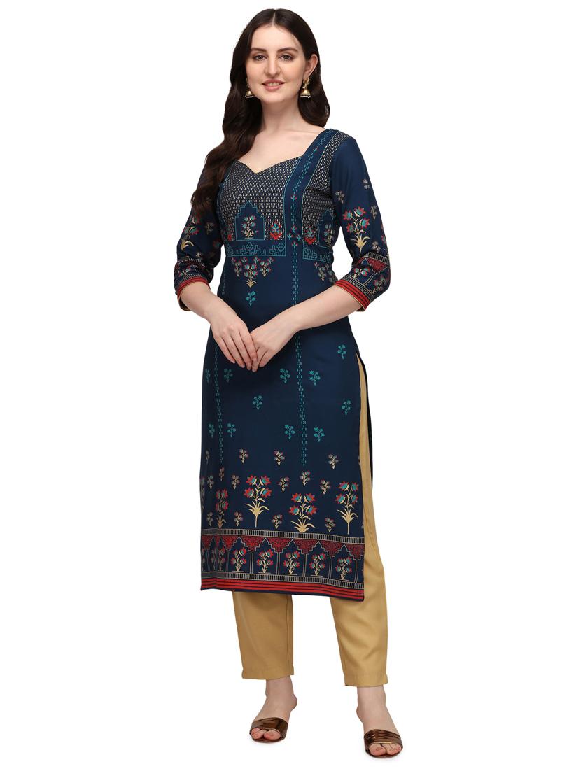 printed viscose straight kurta - 19427626 - Zoom Image - 0
