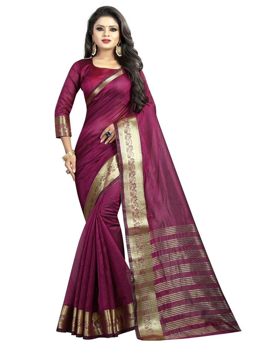 solids banarasi saree with blouse - 19429436 - Zoom Image - 0