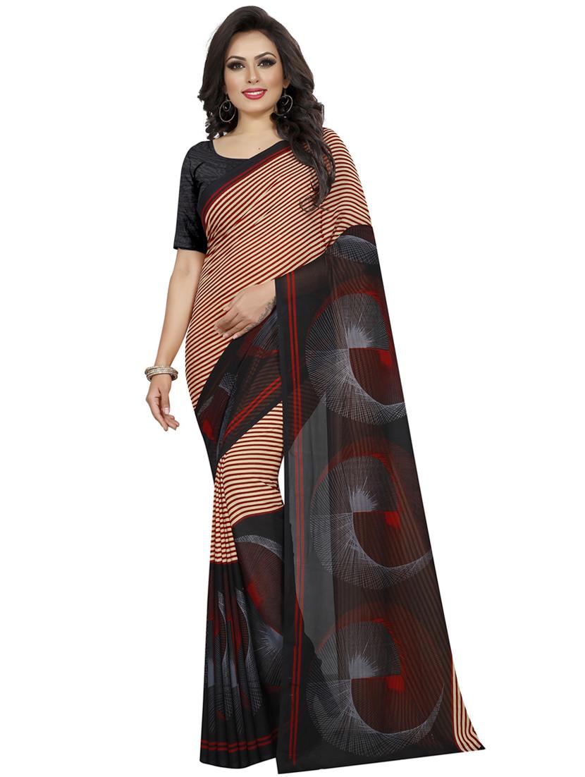 printed plain saree with blouse - 19429459 - Zoom Image - 0