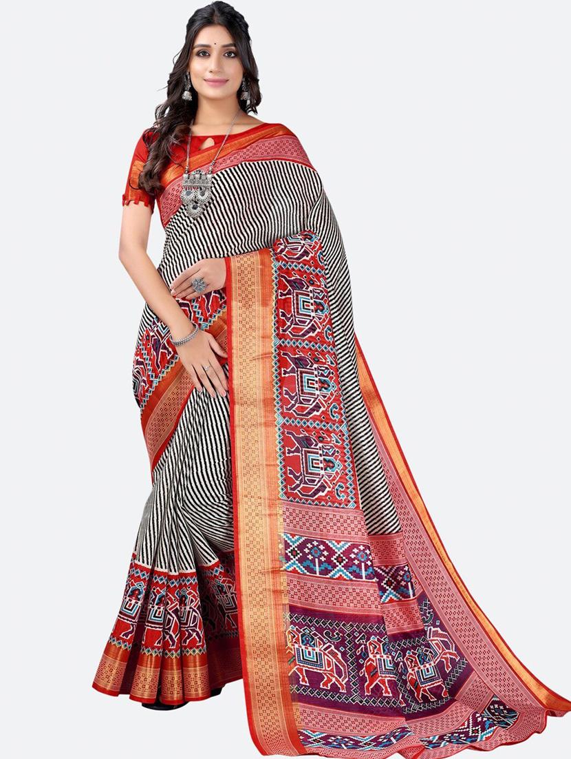ikkat printed saree with blouse - 19429548 -  Zoom Image - 0