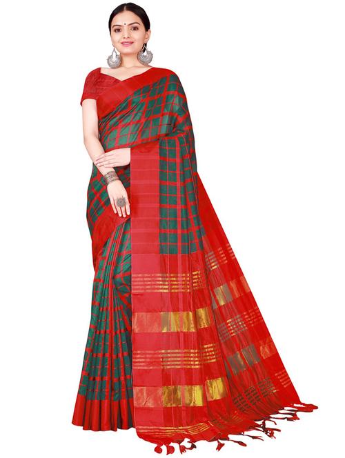 contrast bordered woven saree with blouse - 19429574 -  Standard Image - 0