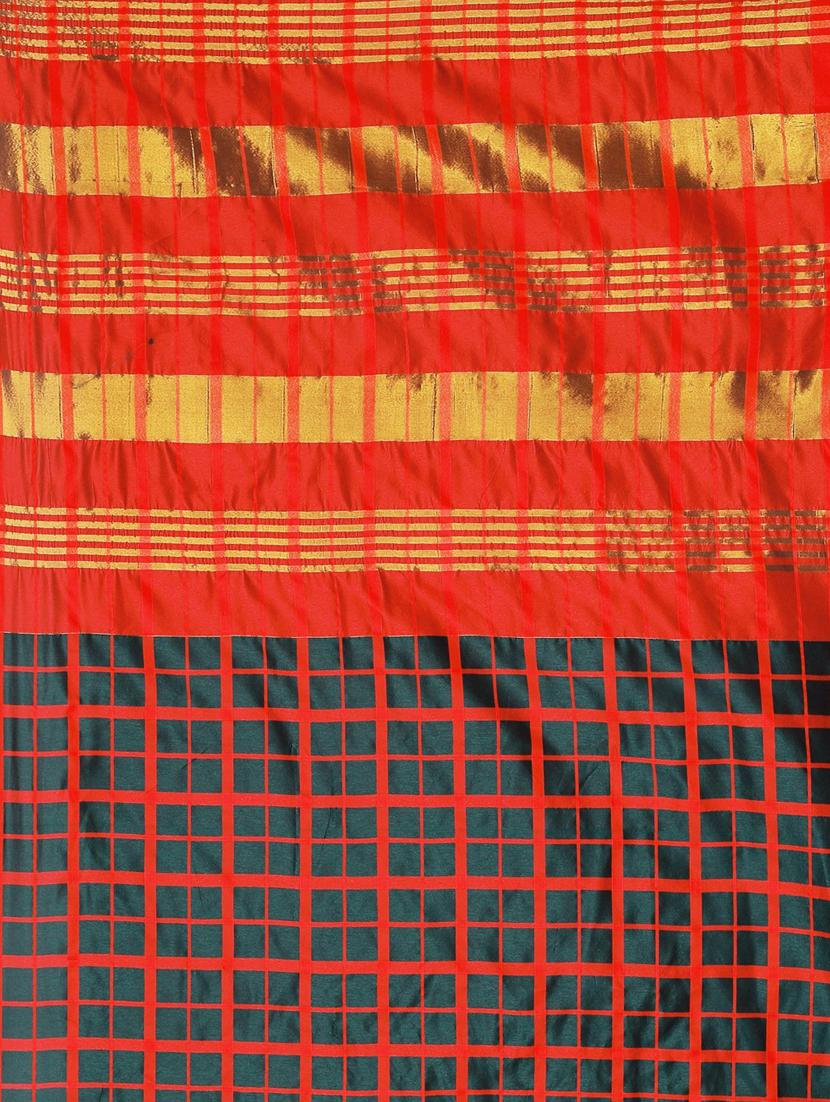 contrast bordered woven saree with blouse - 19429574 - Standard Image - 3