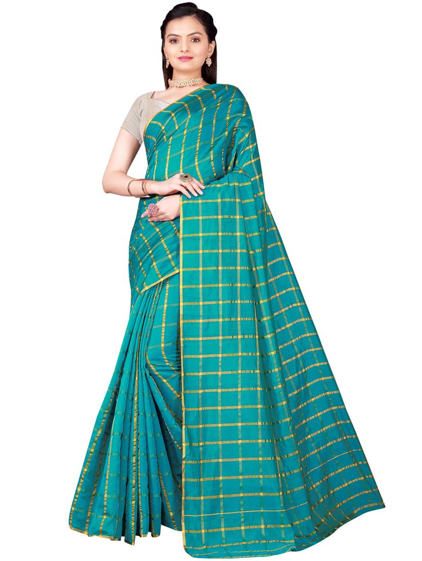 dark green cotton silk saree with blouse - 19429594 - Zoom Image - 0