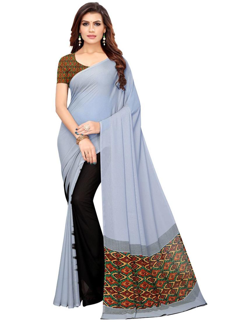 multi coloured plain saree with blouse - 19429648 - Zoom Image - 0