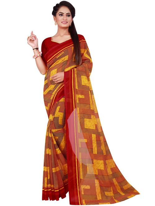 contrast bordered printed saree with blouse - 19429884 - Standard Image - 0