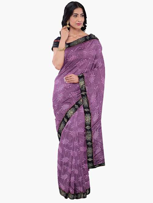 women's printed lavender colored saree with blouse - 19430042 -  Standard Image - 0