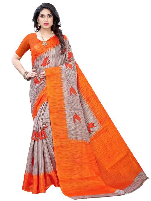 orange printed bollywood saree with blouse - 19430121 - Standard Image - 0
