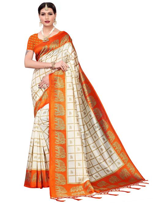 orange printed bollywood saree with blouse - 19430122 - Standard Image - 0