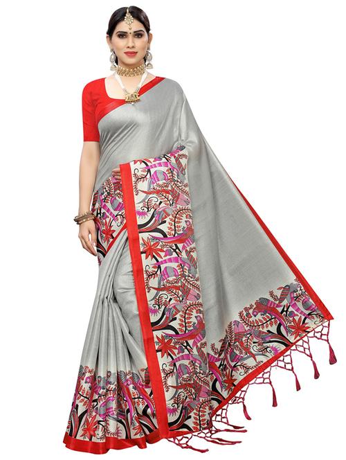 red art silk plain saree with blouse - 19430123 - Standard Image - 0