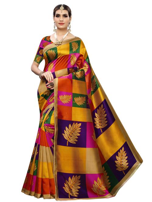 purple printed saree with blouse - 19430140 - Standard Image - 0