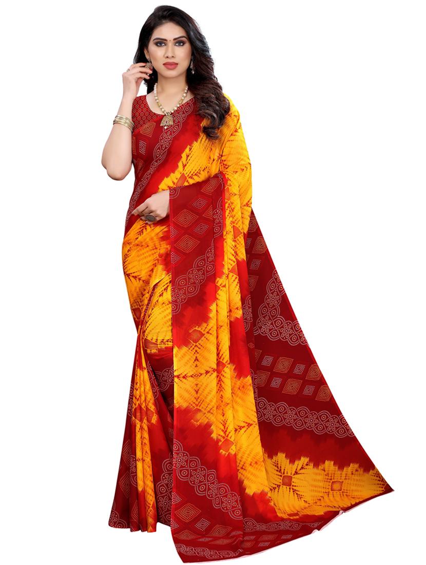 yellow georgette bandhani saree with blouse - 19430148 -  Zoom Image - 0