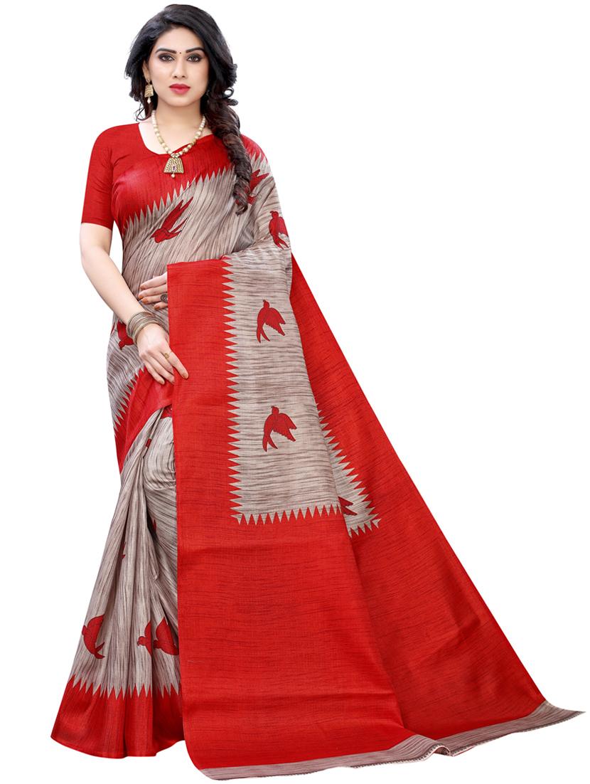 red printed bollywood saree with blouse - 19430152 - Zoom Image - 0