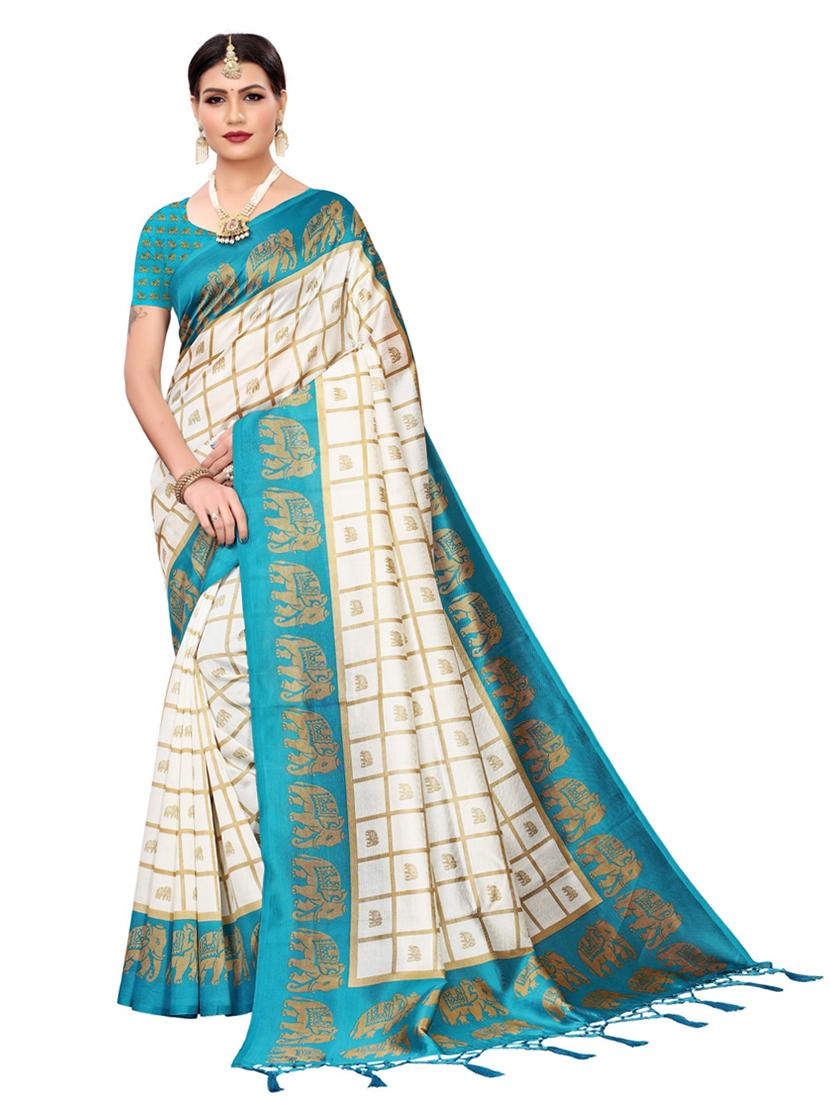 blue check bollywood saree with blouse - 19430154 - Zoom Image - 0