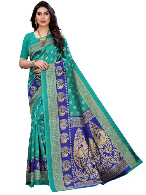 light blue printed saree with blouse - 19430162 - Standard Image - 0