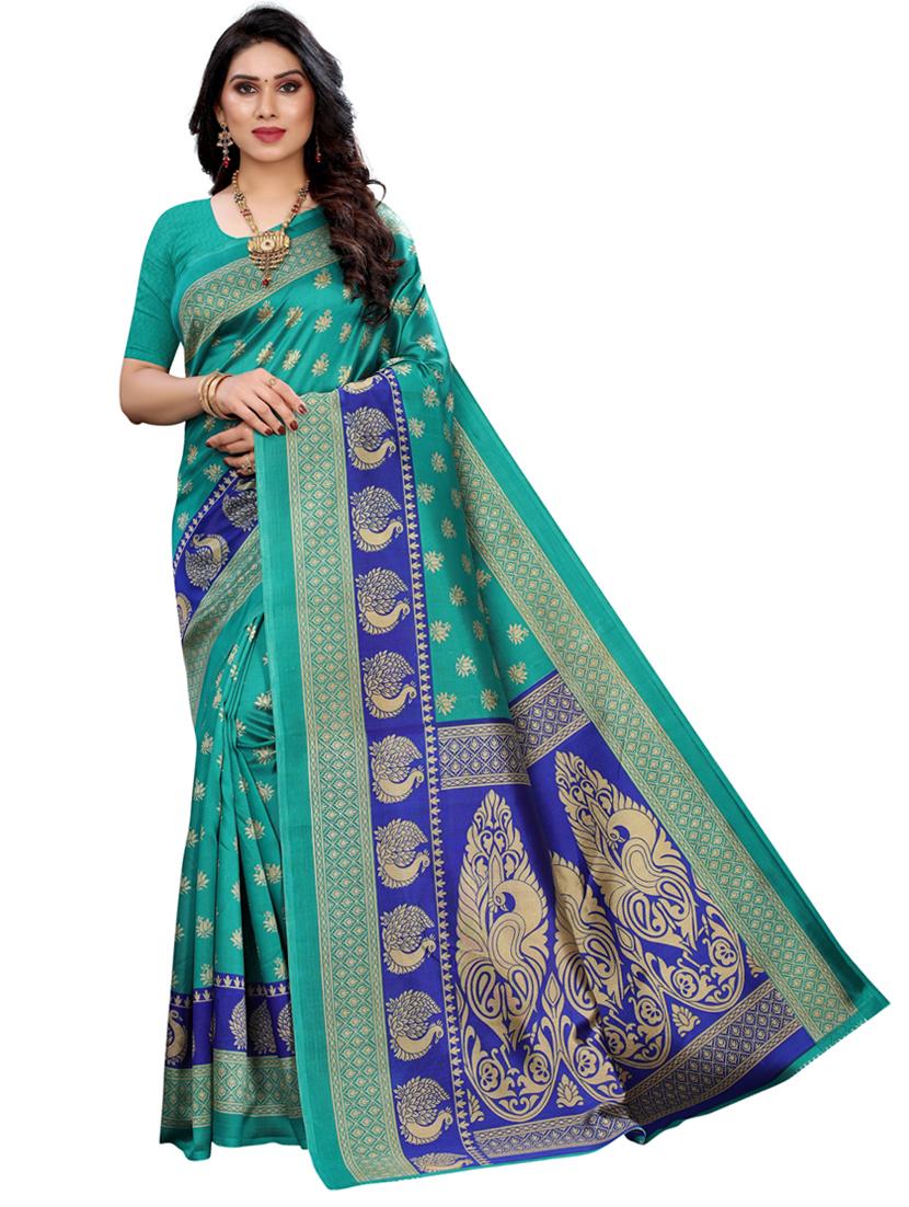 light blue printed saree with blouse - 19430162 - Zoom Image - 0