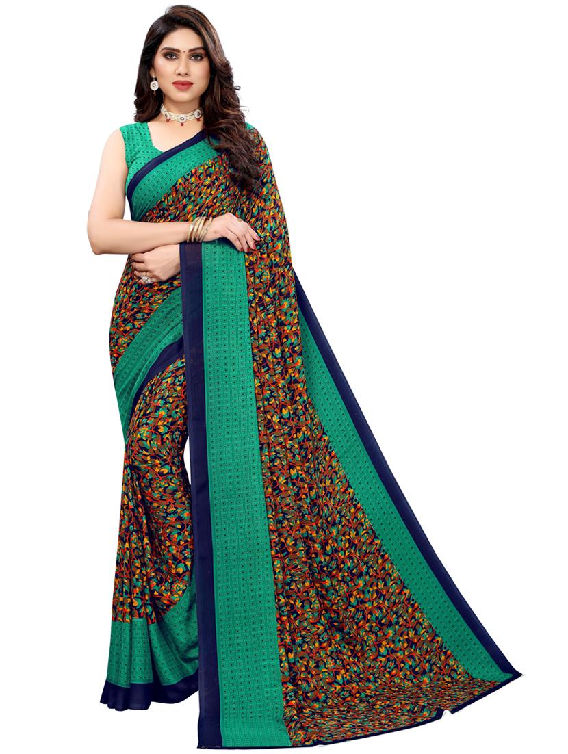dark blue printed saree with blouse - 19430164 - Zoom Image - 0