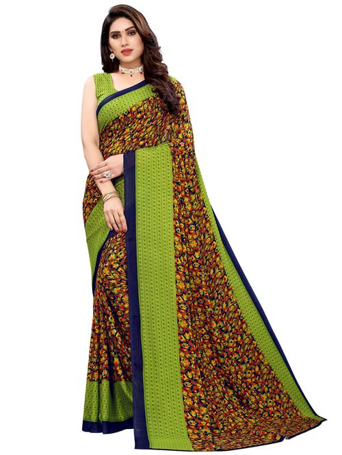 dark green printed bollywood saree with blouse - 19430165 -  Standard Image - 0