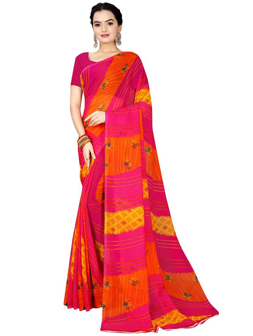 red georgette printed saree with blouse - 19430215 - Zoom Image - 0