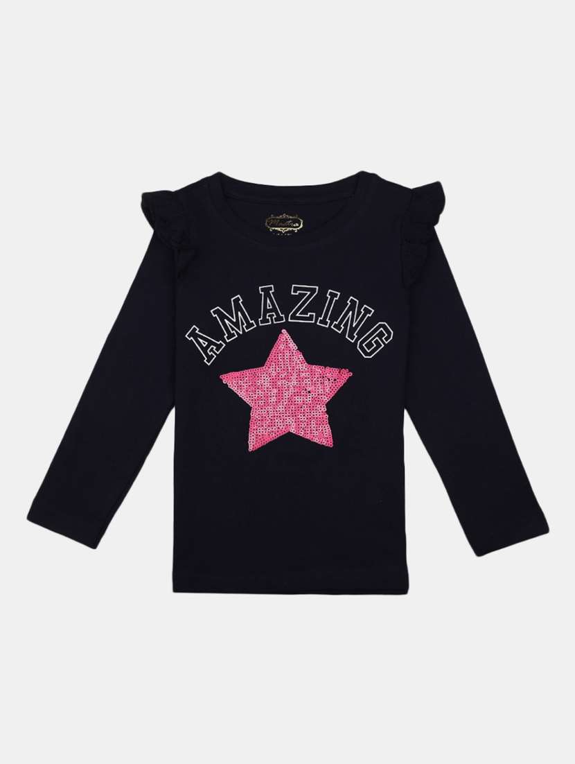 girls round neck printed regular tee