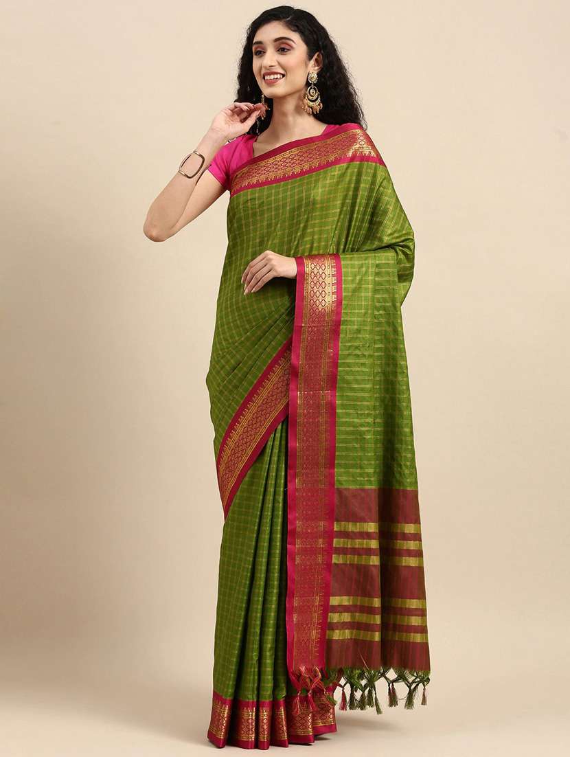 light green self design saree with blouse - 19431558 - Zoom Image - 0