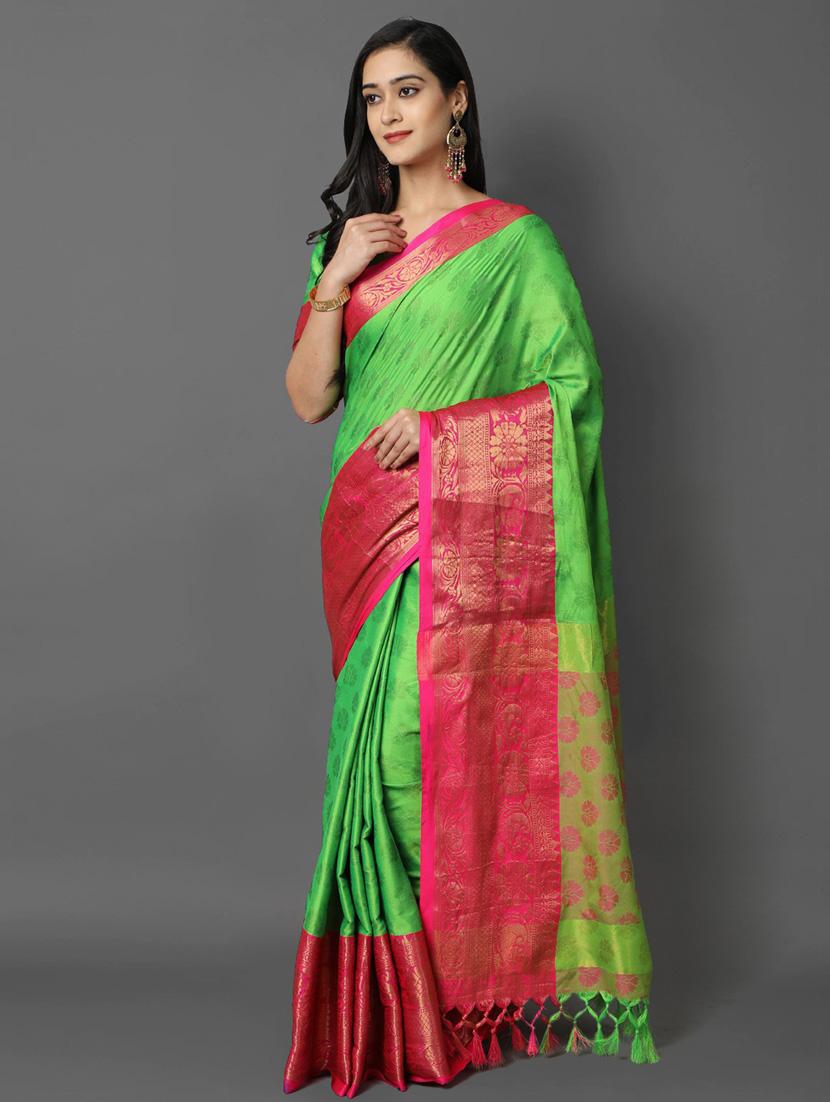 light green self design saree with blouse - 19431576 - Zoom Image - 0