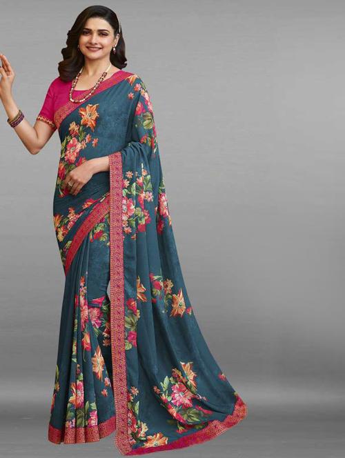 dark blue printed saree - 19431581 -  Standard Image - 0