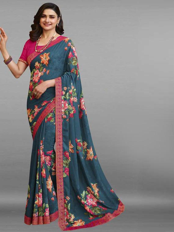 dark blue printed saree - 19431581 -  Zoom Image - 0