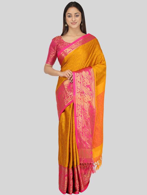 orange self design saree with blouse - 19431583 - Standard Image - 0
