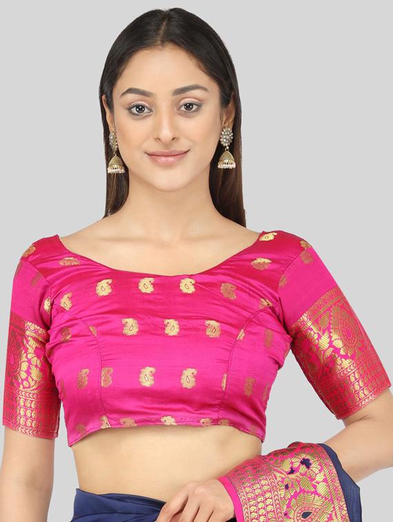 dark blue self design saree with blouse - 19431587 - Standard Image - 3