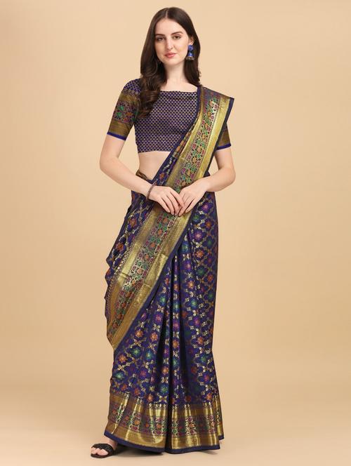 dark blue self design saree - 19431616 - Standard Image - 0
