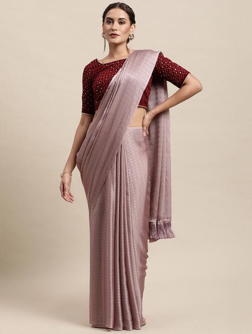 pink self design saree with blouse - 19431630 - Standard Image - 0