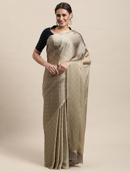 brown self design saree with blouse - 19431631 - Standard Image - 0