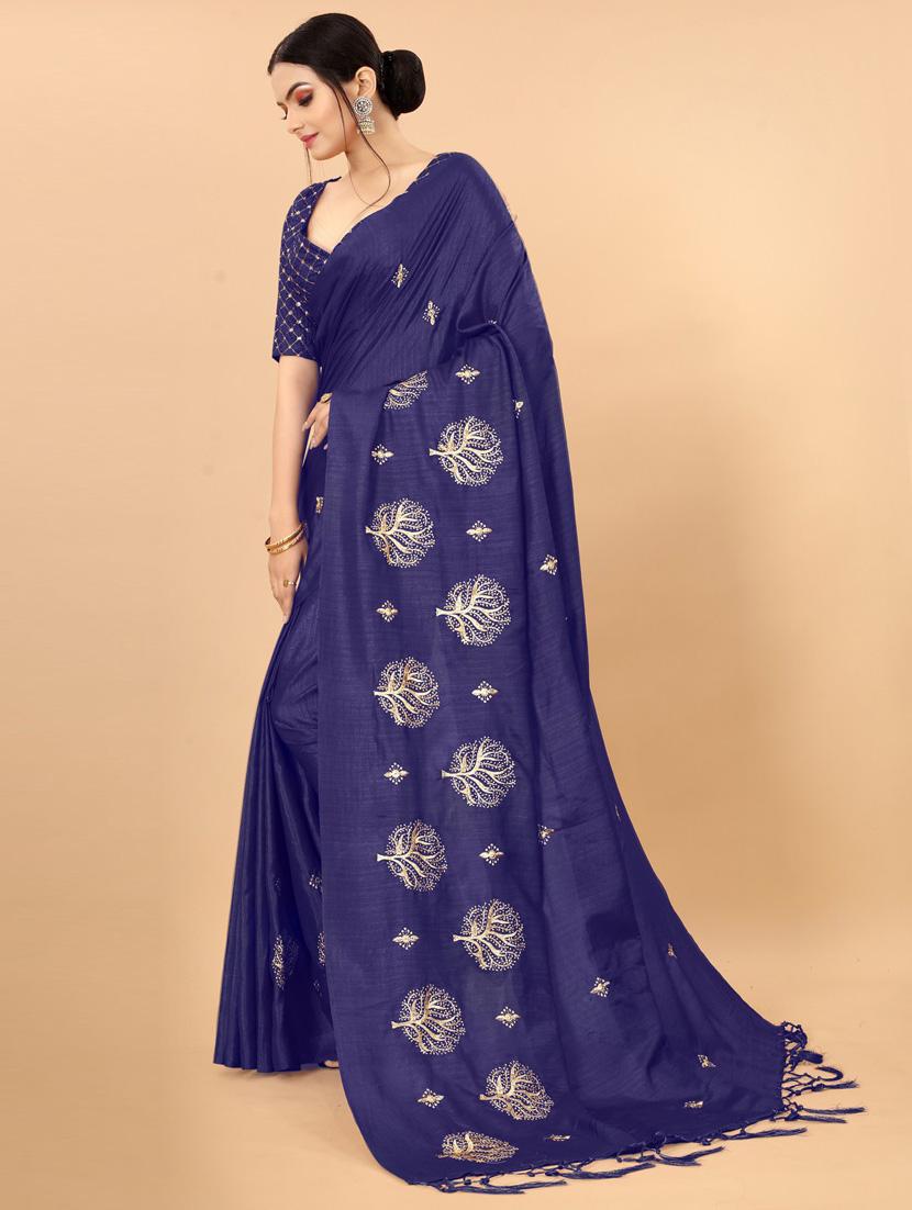 dark blue self design saree with blouse - 19431642 - Zoom Image - 0