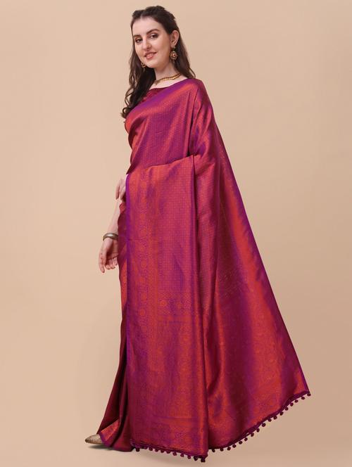 solid red saree with blouse - 19431786 -  Standard Image - 0
