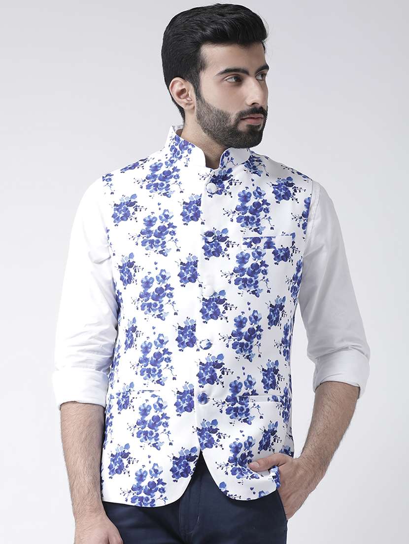 printed cotton blend nehru jacket