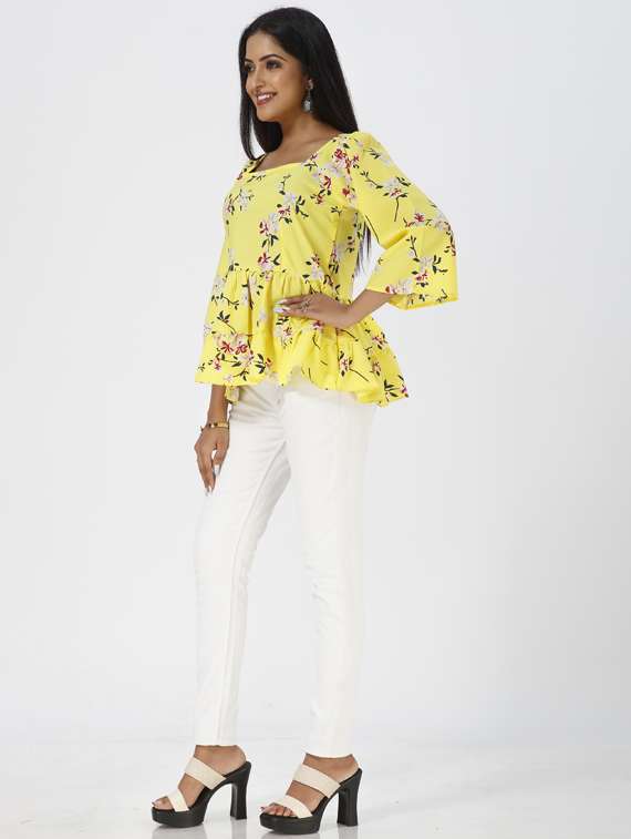 yellow printed peplum top - 19435451 - Standard Image - 3
