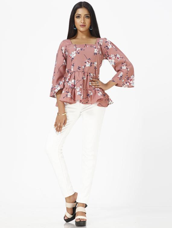 pink printed peplum top - 19435453 -  Zoom Image - 0