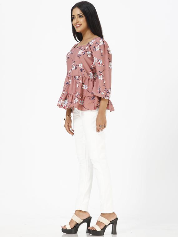 pink printed peplum top - 19435453 - Standard Image - 3