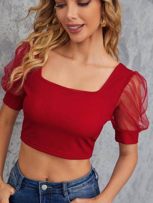 red solid crop top - 19435455 -  Standard Image - 0