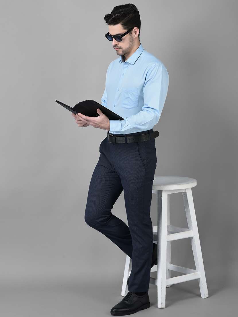 navy blue polyester flat front formal trouser - 19435857 -  Standard Image - 3