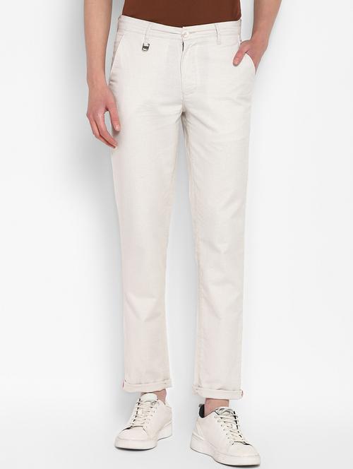 off-white cotton blend flat front casual trouser - 19435928 -  Standard Image - 0